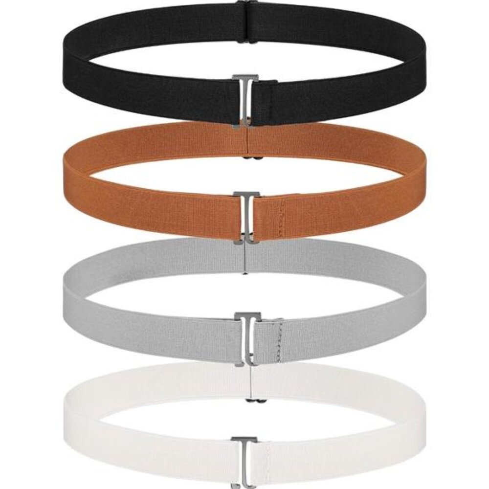 4 Pack Women Elastic Stretch Belt Invisible Belts with Flat Buckle